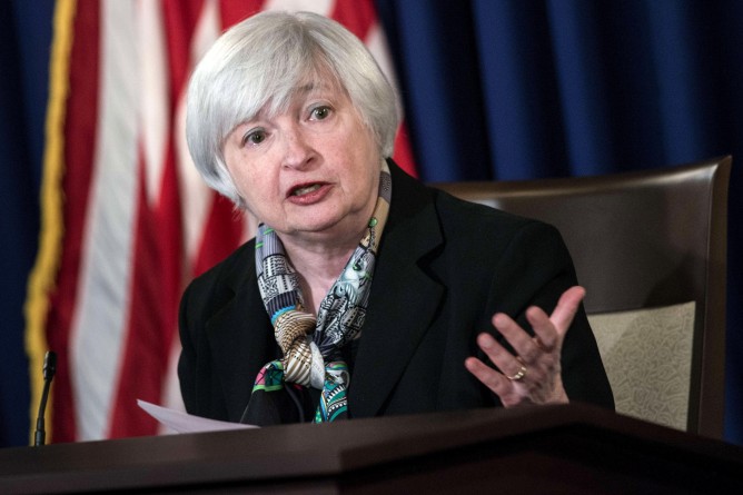 US Federal Reserve Chair Janet L. Yellen speaks during a briefing at the Federal Reserve March 19, 2014 in Washington, DC. Yellen delivered her first briefing as Chair of the US Federal Reserve Board of Governors where she spoke about the US economy. AFP PHOTO/Brendan SMIALOWSKIBRENDAN SMIALOWSKI/AFP/Getty Images