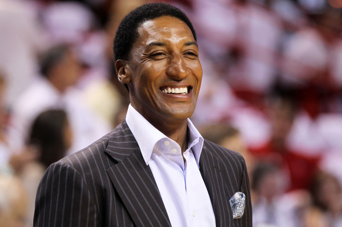 MIAMI, FL - MAY 22: Former Chicago Bull Scottie Pippen looks on as the Chicago Bulls play against the Miami Heat in Game Three of the Eastern Conference Finals during the 2011 NBA Playoffs on May 22, 2011 at American Airlines Arena in Miami, Florida. NOTE TO USER: User expressly acknowledges and agrees that, by downloading and or using this photograph, User is consenting to the terms and conditions of the Getty Images License Agreement. (Photo by Mike Ehrmann/Getty Images)