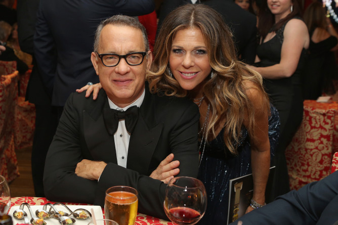 LOS ANGELES, CA - JANUARY 12: Actors Tom Hanks (L) and Rita Wilson attend HBO's Post 2014 Golden Globe Awards Party at Circa 55 Restaurant on January 12, 2014 in Los Angeles, California. (Photo by Mike Windle/Getty Images)